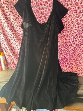torrid Black Velvet Midi Dress with Draped Neckline